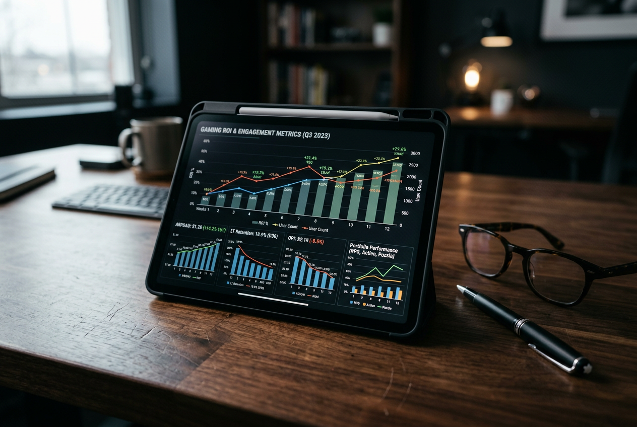 A professional data dashboard showing casino bonus metrics and ROI calculations.